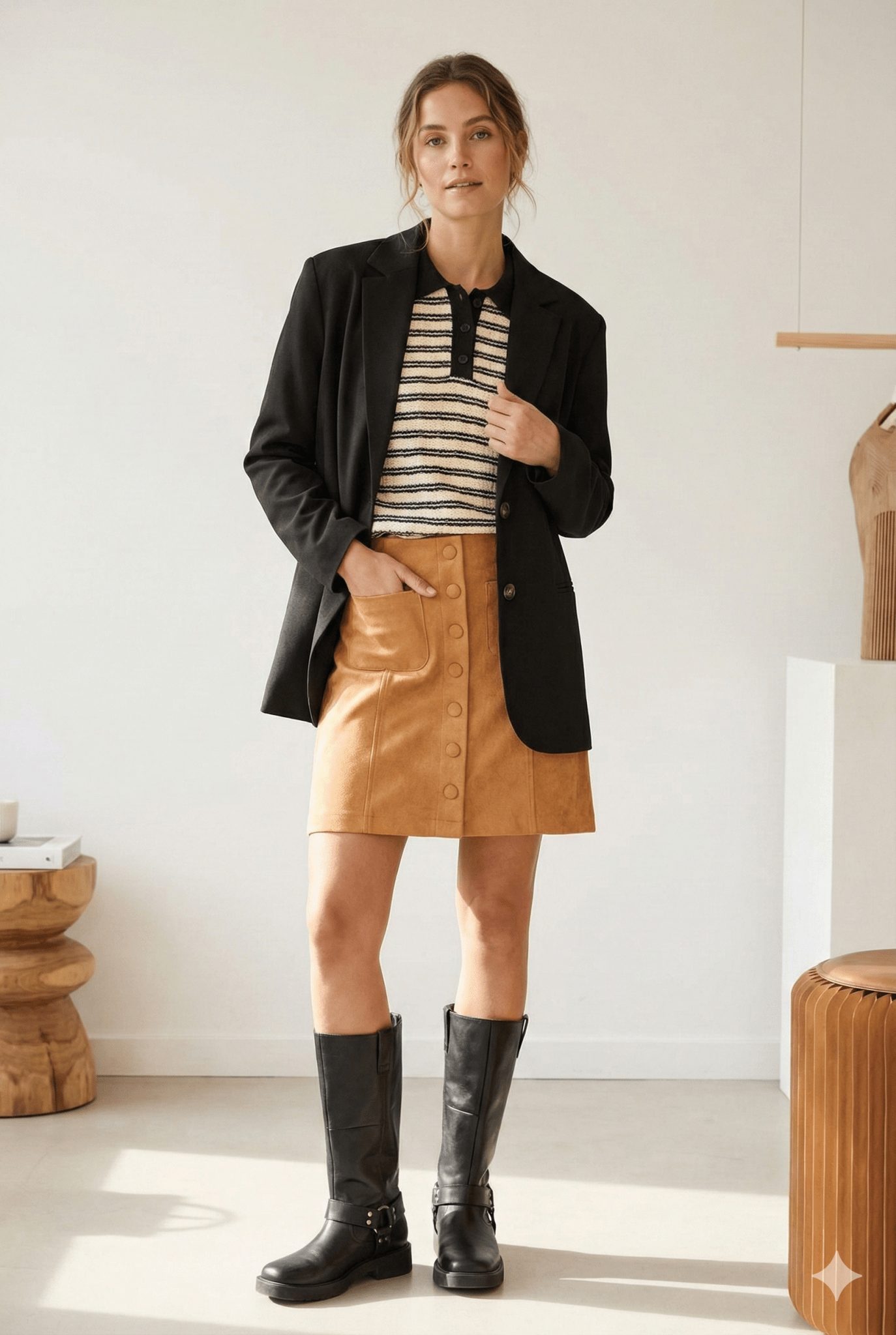 Strickpoloshirt mit Streifen in Schwarz Natur - Blossom Hair & Fashion