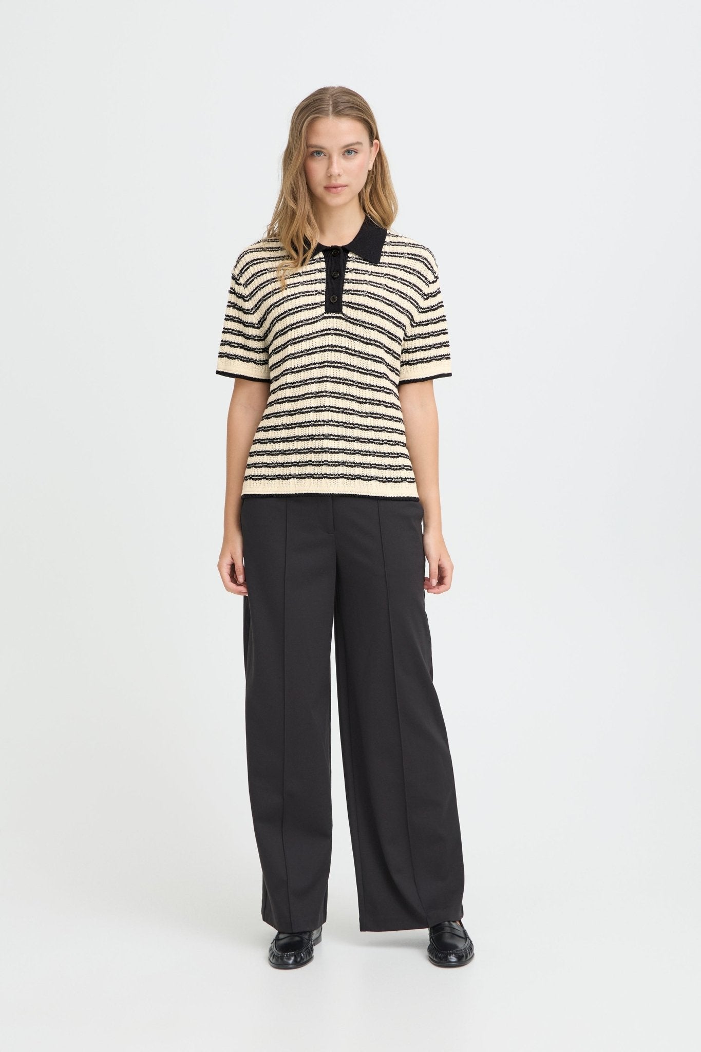 Strickpoloshirt mit Streifen in Schwarz Natur - Blossom Hair & Fashion