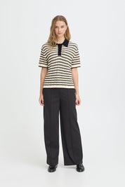 Strickpoloshirt mit Streifen in Schwarz Natur - Blossom Hair & Fashion
