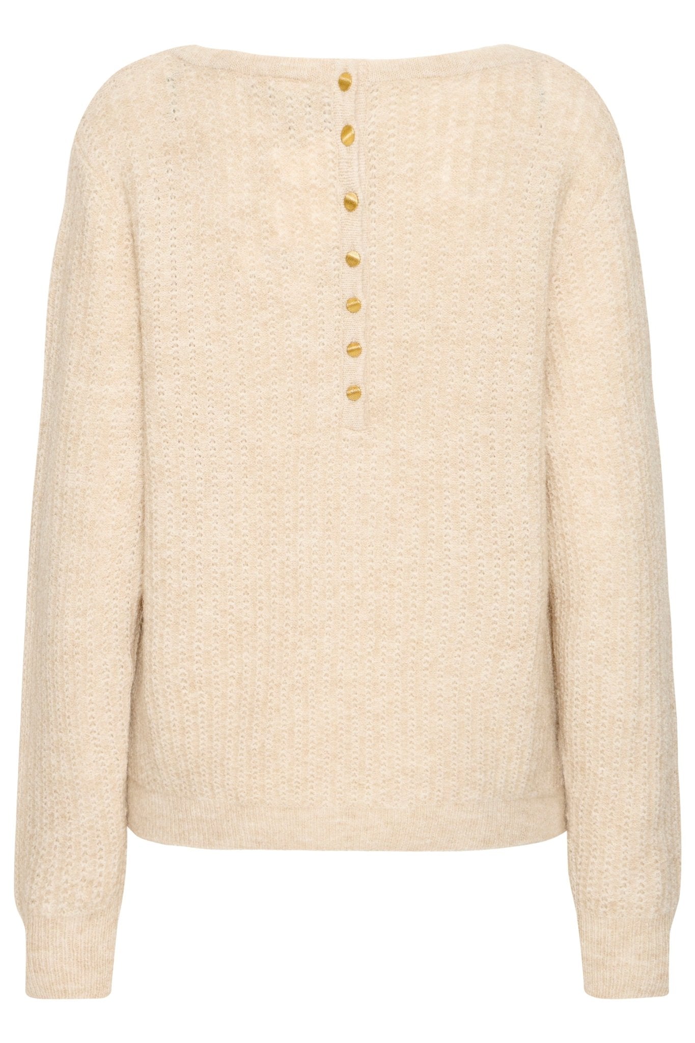 Strickpullover Beige mit Knopfleiste hinten - Blossom Hair & Fashion