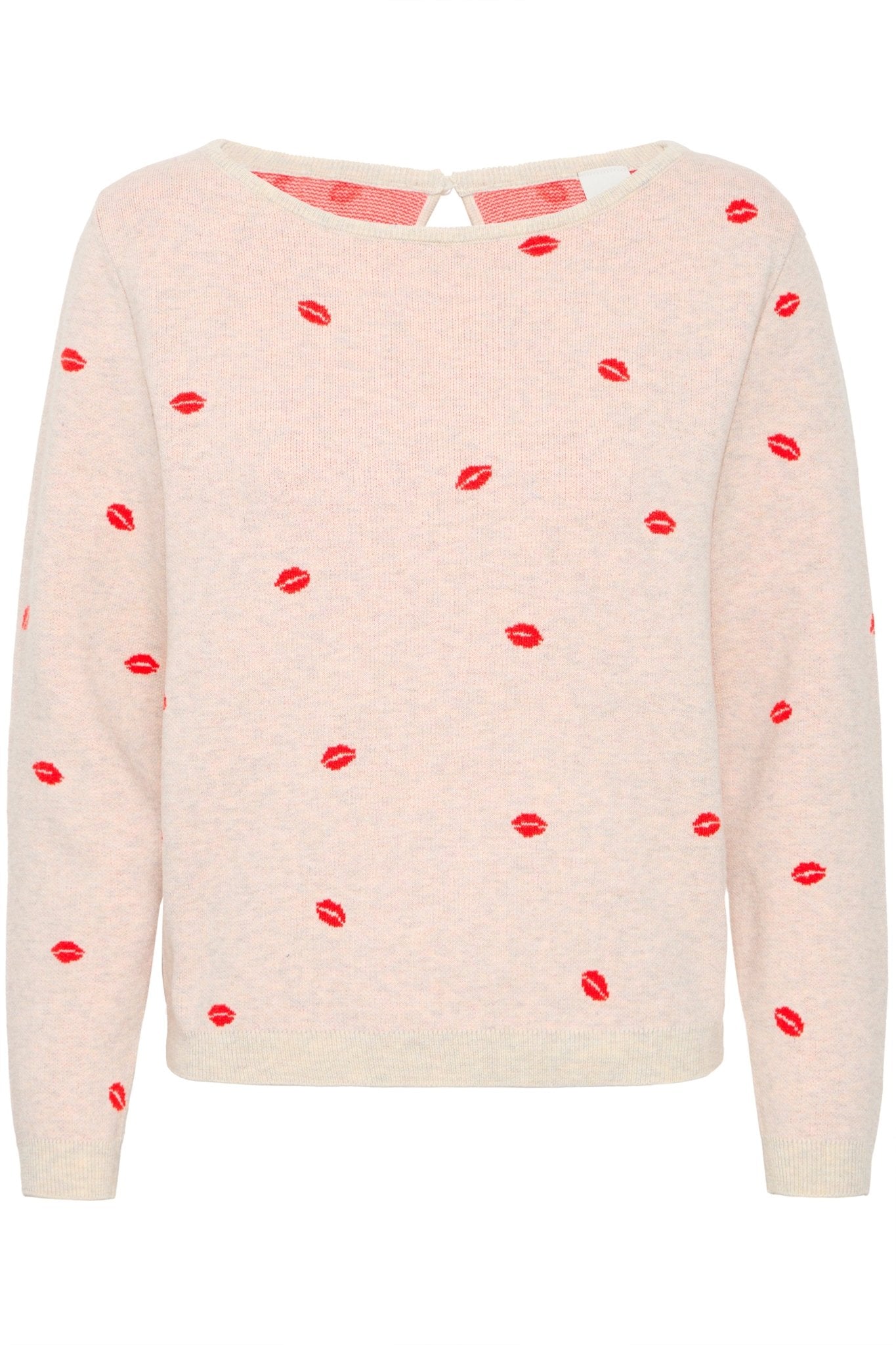 Strickpullover langarm mit Kussmund - Muster - Blossom Hair & Fashion
