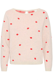 Strickpullover langarm mit Kussmund - Muster - Blossom Hair & Fashion