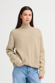 Strickpullover langarm mit Rückendetail in Beige - Blossom Hair & Fashion