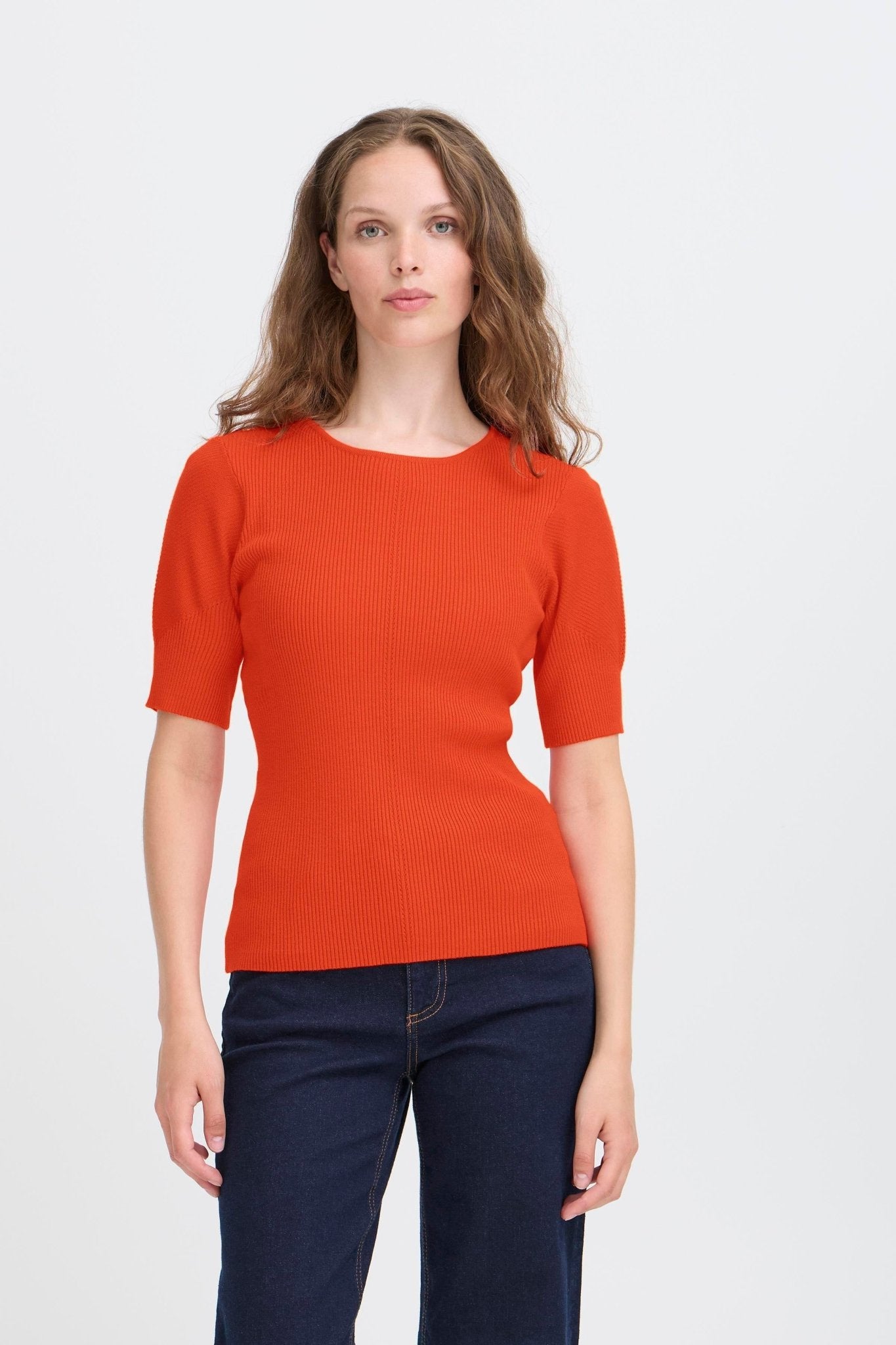 Strickshirt kurzarm in Orange - Blossom Hair & Fashion