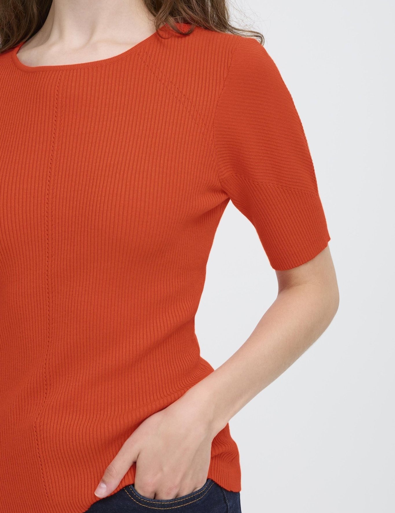 Strickshirt kurzarm in Orange - Blossom Hair & Fashion
