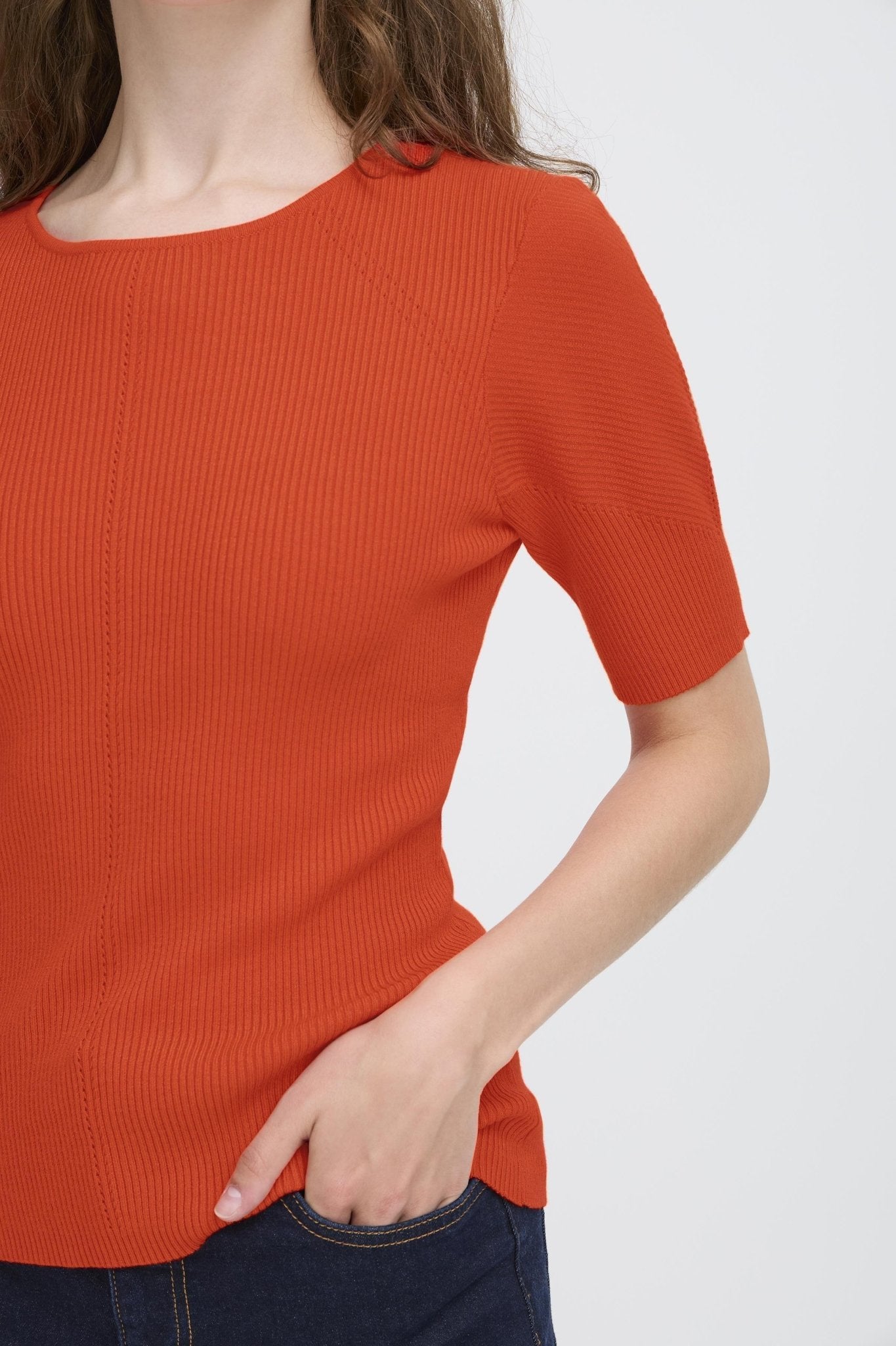 Strickshirt kurzarm in Orange - Blossom Hair & Fashion