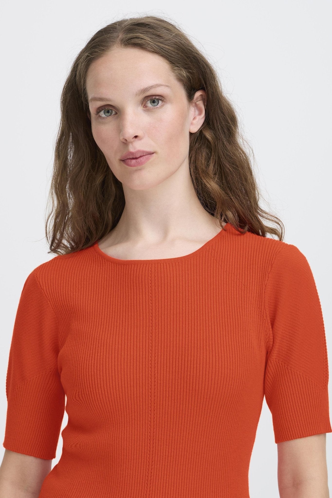 Strickshirt kurzarm in Orange - Blossom Hair & Fashion