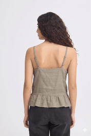 Trägertop mit Knopfleiste und Bindeband in Schwarz oder Beige - Blossom Hair & Fashion