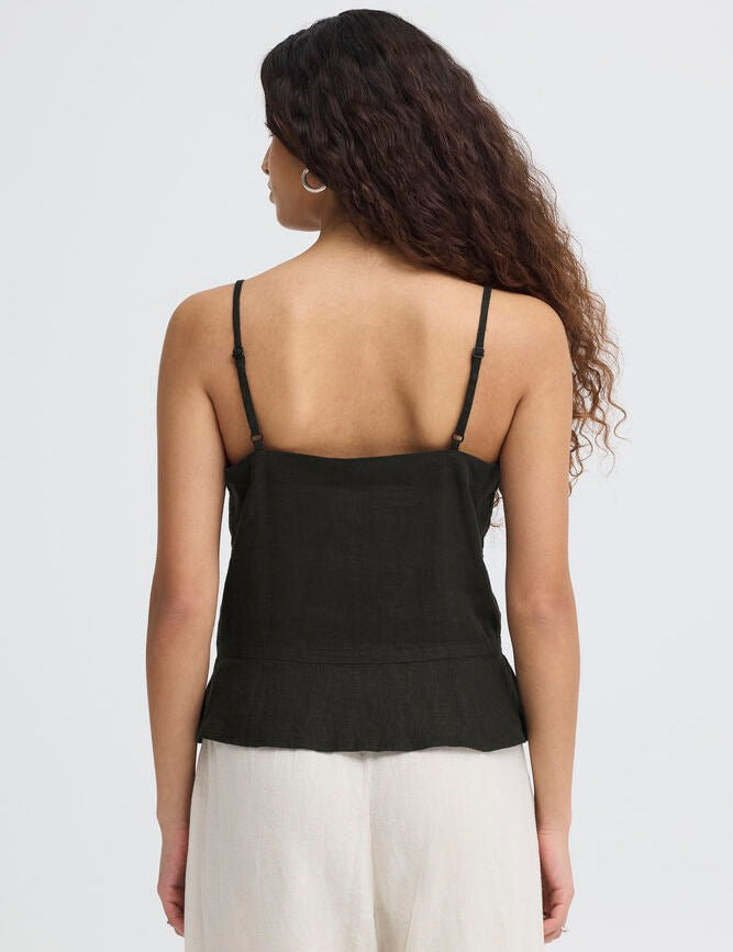 Trägertop mit Knopfleiste und Bindeband in Schwarz oder Beige - Blossom Hair & Fashion