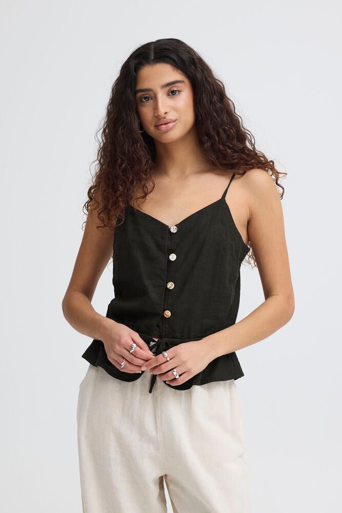 Trägertop mit Knopfleiste und Bindeband in Schwarz oder Beige - Blossom Hair & Fashion
