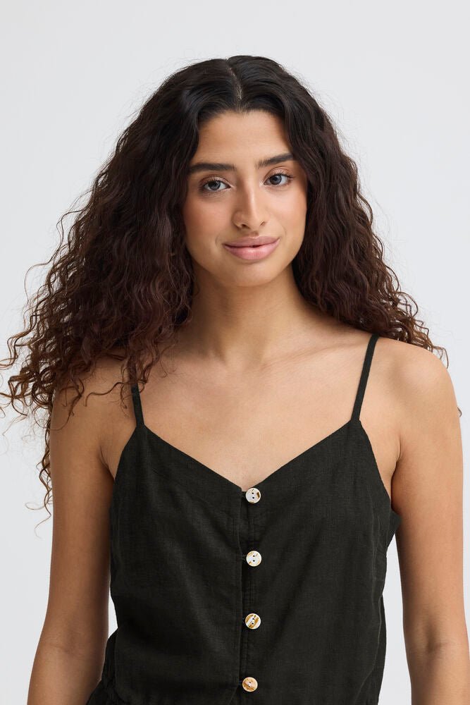 Trägertop mit Knopfleiste und Bindeband in Schwarz oder Beige - Blossom Hair & Fashion
