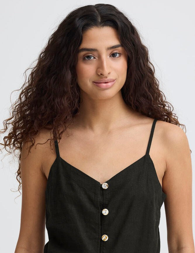 Trägertop mit Knopfleiste und Bindeband in Schwarz oder Beige - Blossom Hair & Fashion