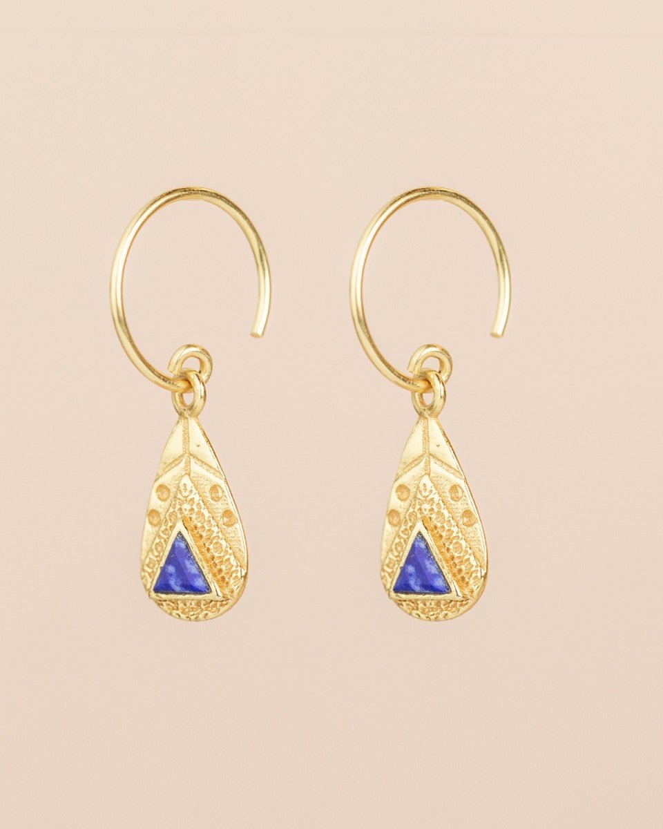Vergoldete Creolen mit Lapislazuli - Tropfen - Blossom Hair & Fashion