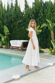 Weißes Maxikleid mit Knopfleiste und Spitze aus Baumwolle - Blossom Hair & Fashion