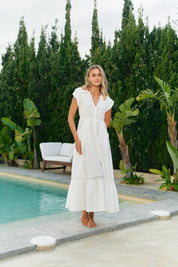 Weißes Maxikleid mit Knopfleiste und Spitze aus Baumwolle - Blossom Hair & Fashion