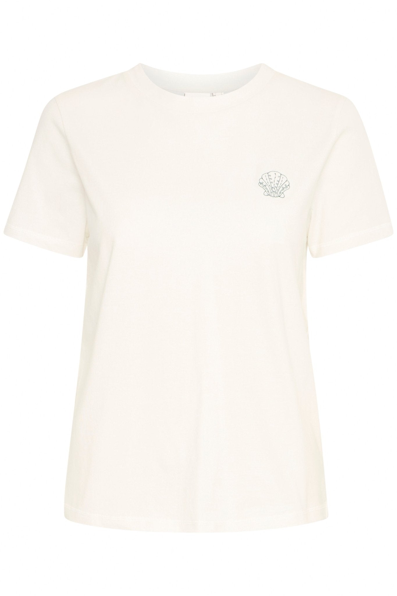 Weißes T-Shirt aus Bio - Baumwolle mit Muschel - Stickerei - Blossom Hair & Fashion