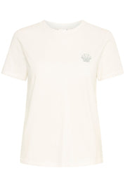 Weißes T-Shirt aus Bio - Baumwolle mit Muschel - Stickerei - Blossom Hair & Fashion