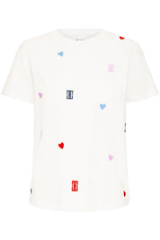 Weißes T Shirt mit bunter Stickerei und Herzmotiven - Blossom Hair & Fashion