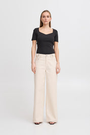 Weite Hose in Naturton mit High Waist - Blossom Hair & Fashion