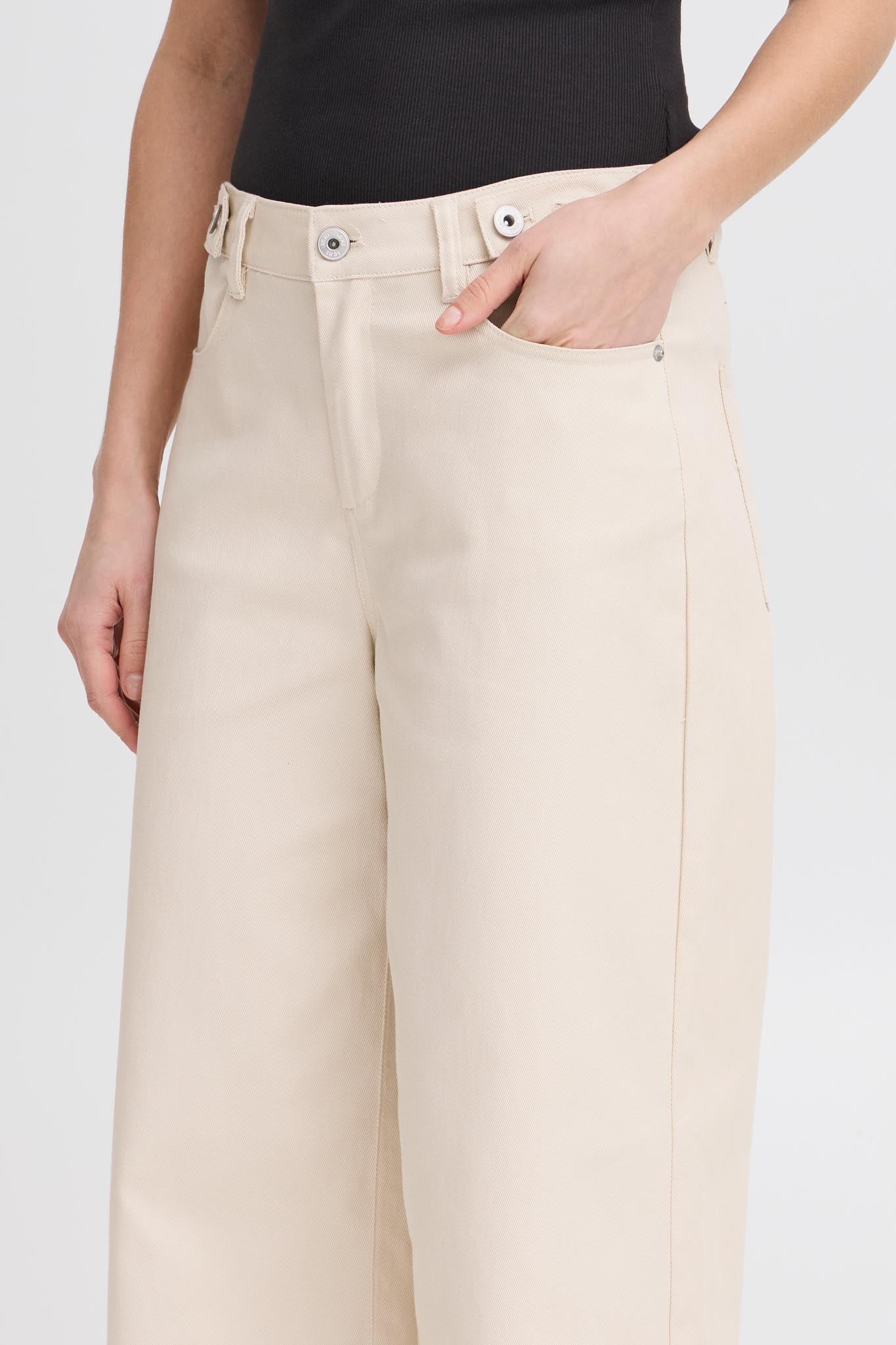 Weite Hose in Naturton mit High Waist - Blossom Hair & Fashion