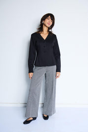 Weite Hose mit Diagonalstruktur in Schwarzgrau - Blossom Hair & Fashion