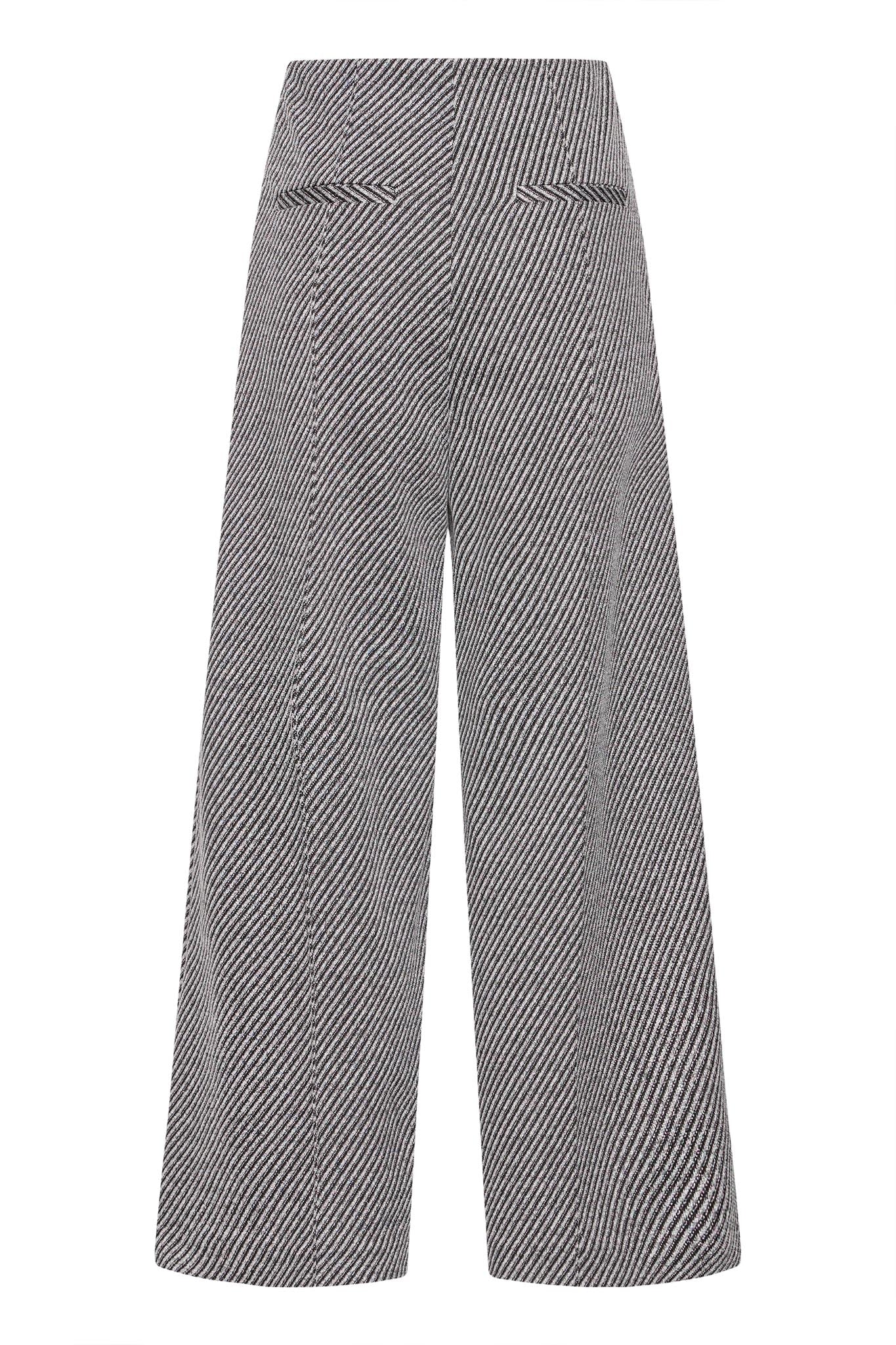 Weite Hose mit Diagonalstruktur in Schwarzgrau - Blossom Hair & Fashion