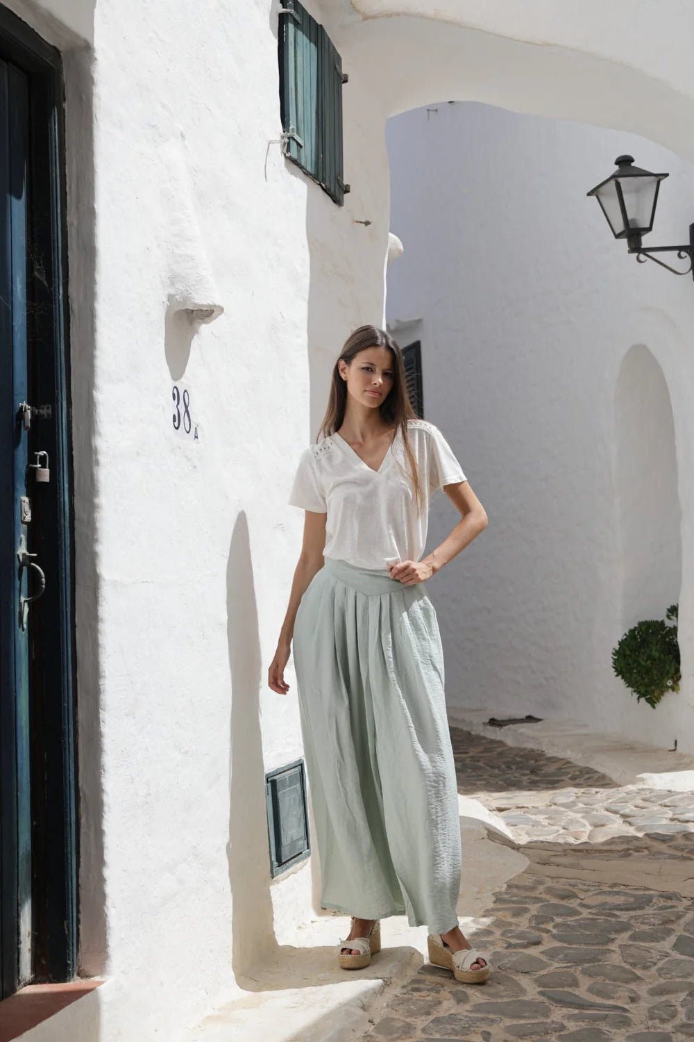 Weite Sommerhose in Mint mit fließender Struktur - Blossom Hair & Fashion