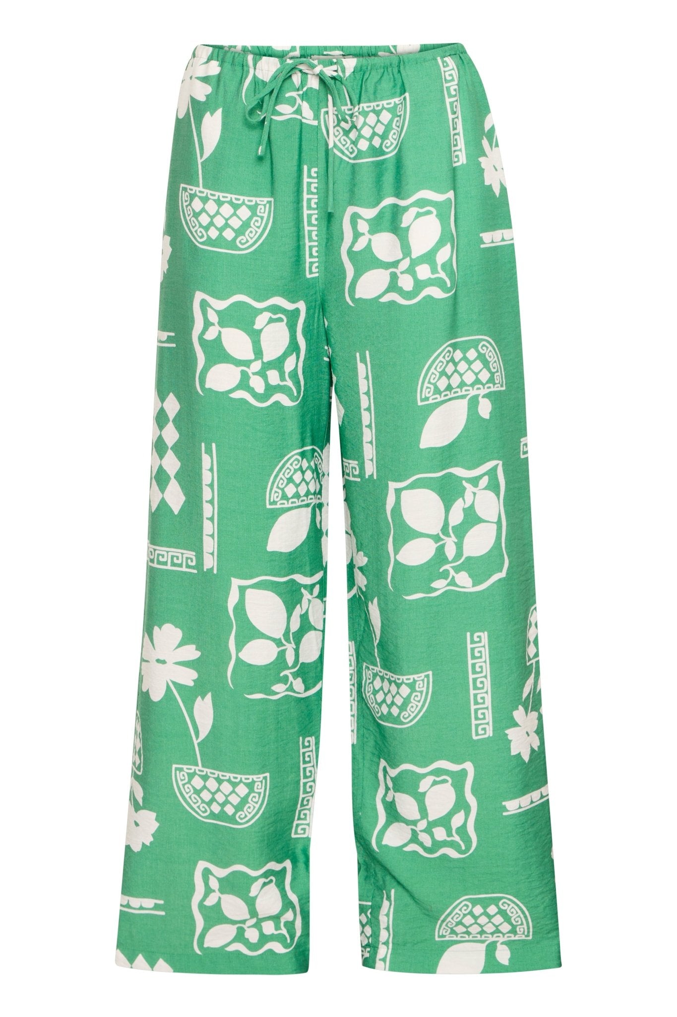 Weite Sommerhose mit Retro - Print in Grün - Blossom Hair & Fashion