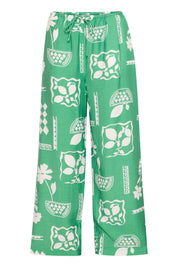 Weite Sommerhose mit Retro - Print in Grün - Blossom Hair & Fashion