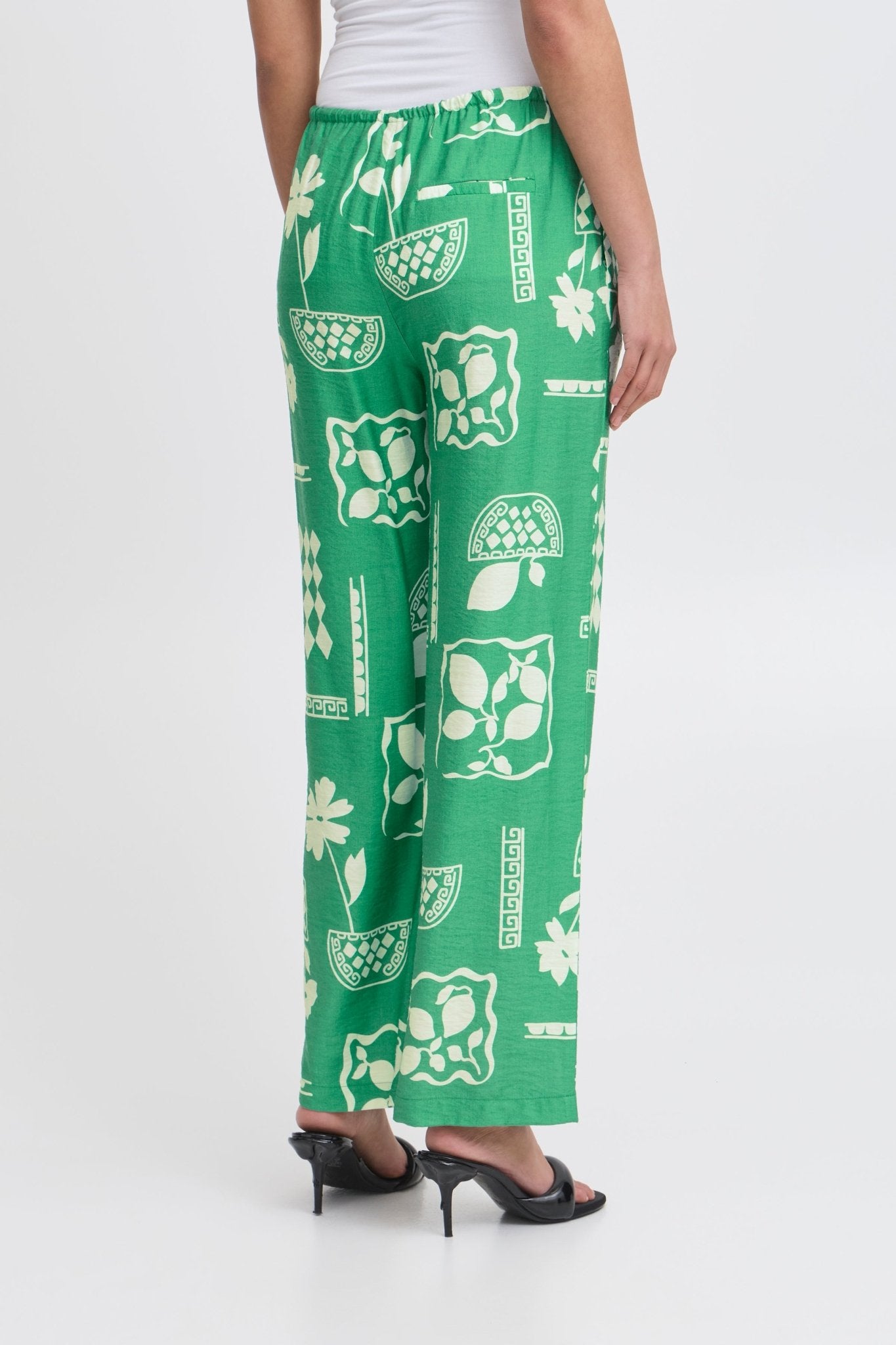 Weite Sommerhose mit Retro - Print in Grün - Blossom Hair & Fashion