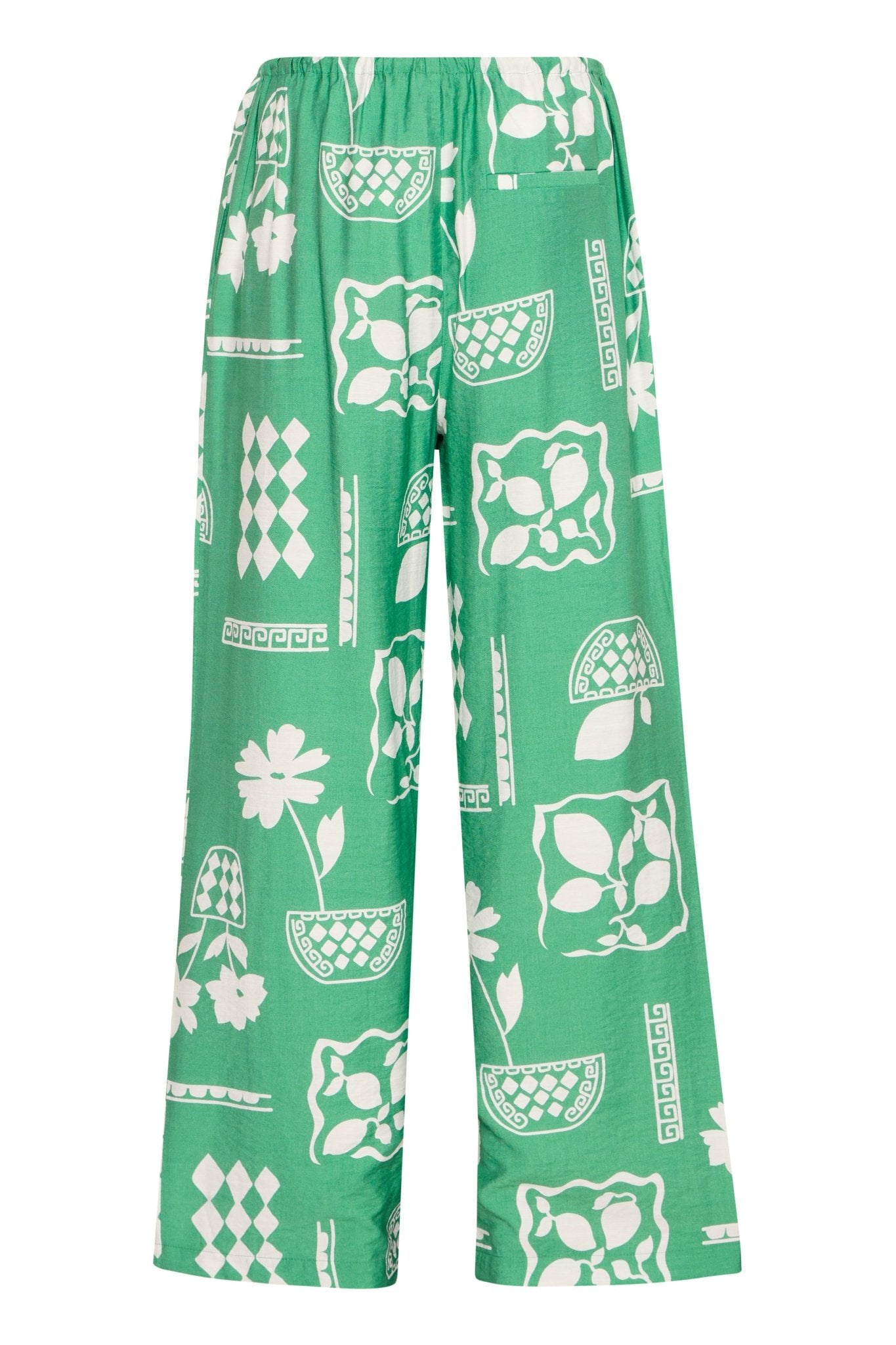 Weite Sommerhose mit Retro - Print in Grün - Blossom Hair & Fashion