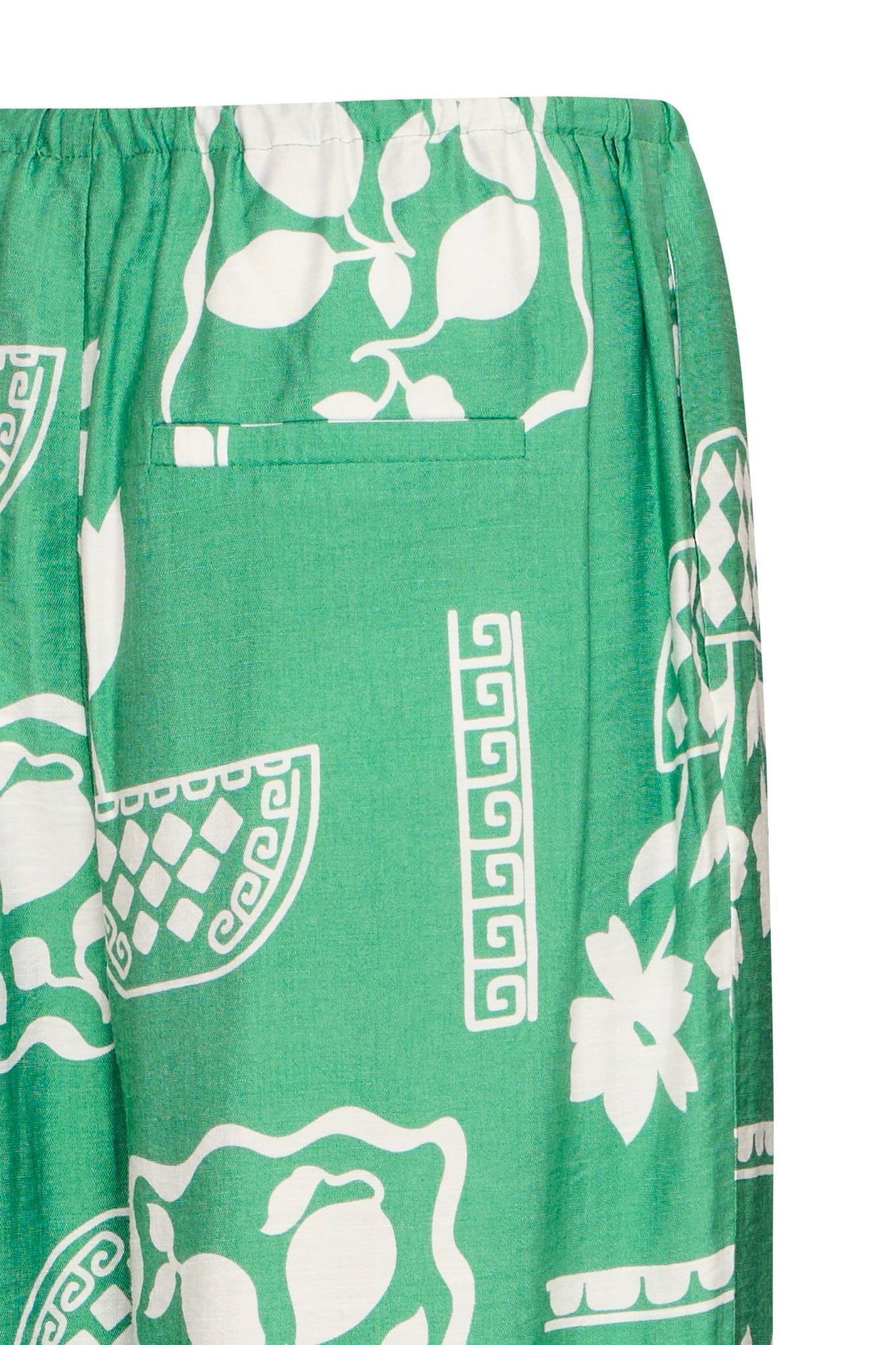 Weite Sommerhose mit Retro - Print in Grün - Blossom Hair & Fashion