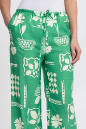Weite Sommerhose mit Retro - Print in Grün - Blossom Hair & Fashion
