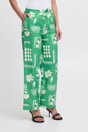 Weite Sommerhose mit Retro - Print in Grün - Blossom Hair & Fashion