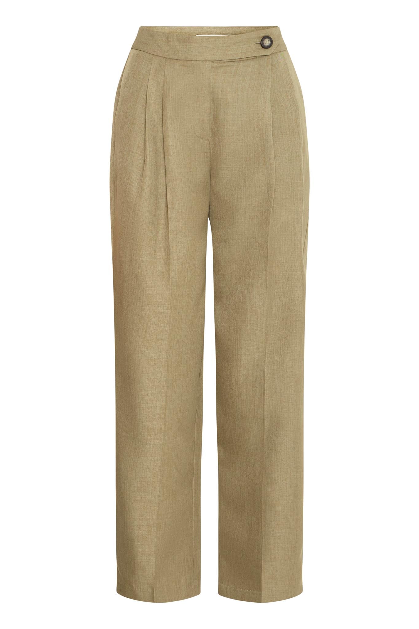 Weite Stoffhose mit Bundfalten in Khaki - Blossom Hair & Fashion