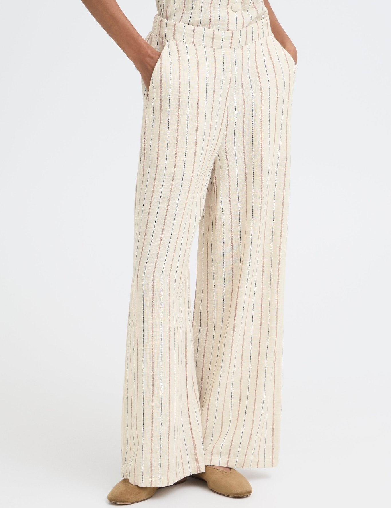 Wide Leg Hose gestreift gestreift oder beige - Blossom Hair & Fashion