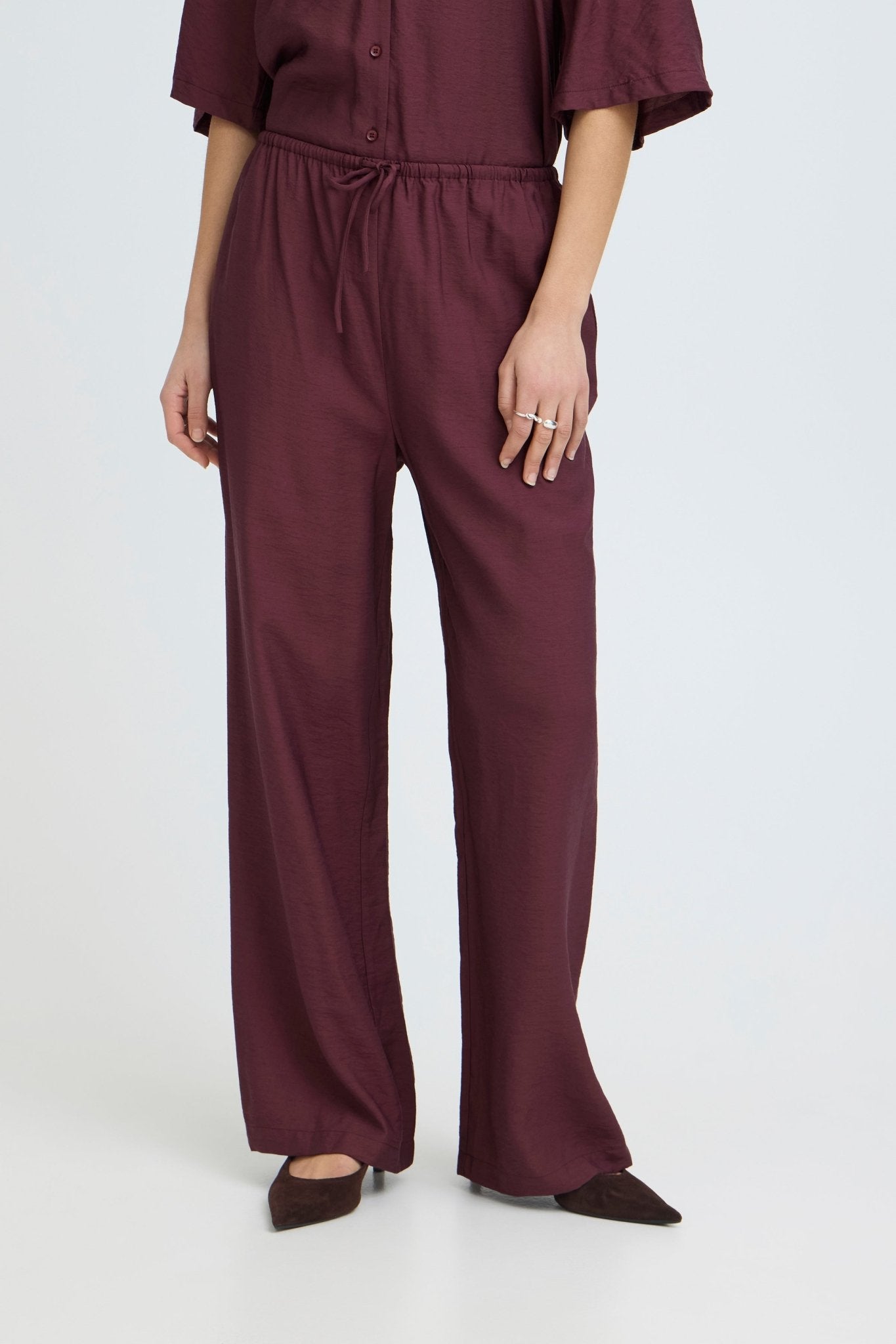 Wide Leg Hose mit Bindeband in Bordeaux - Blossom Hair &amp; Fashion