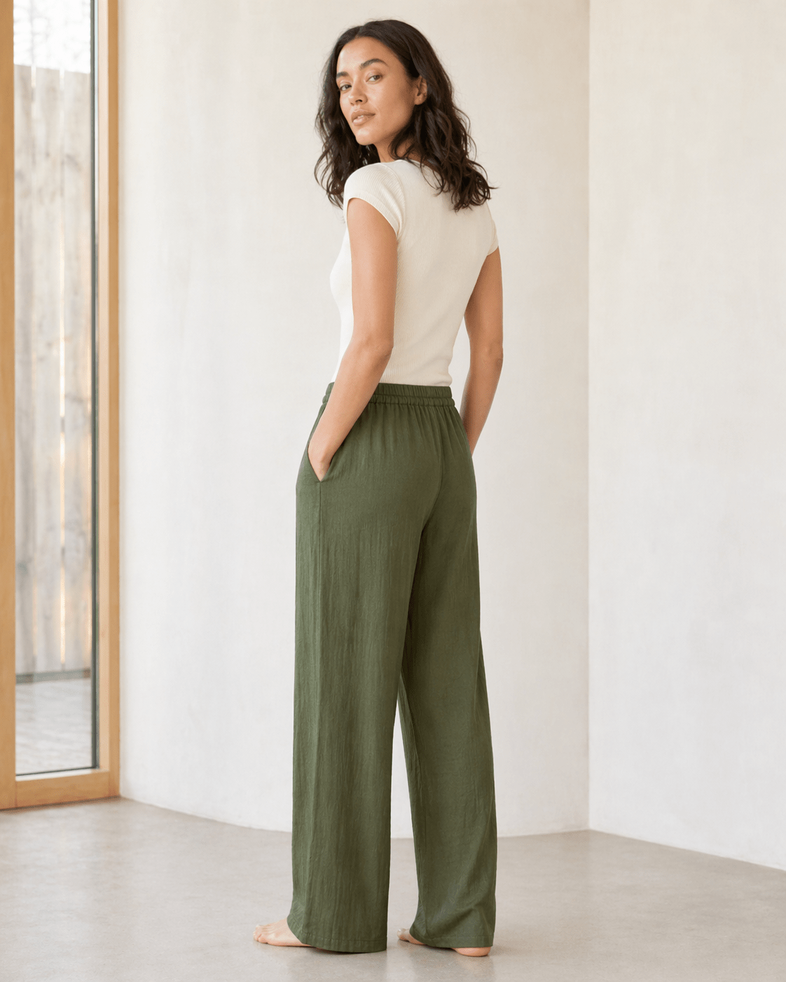 Wide Leg Hose mit Bindeband Olivgrün - Blossom Hair & Fashion