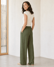 Wide Leg Hose mit Bindeband Olivgrün - Blossom Hair & Fashion