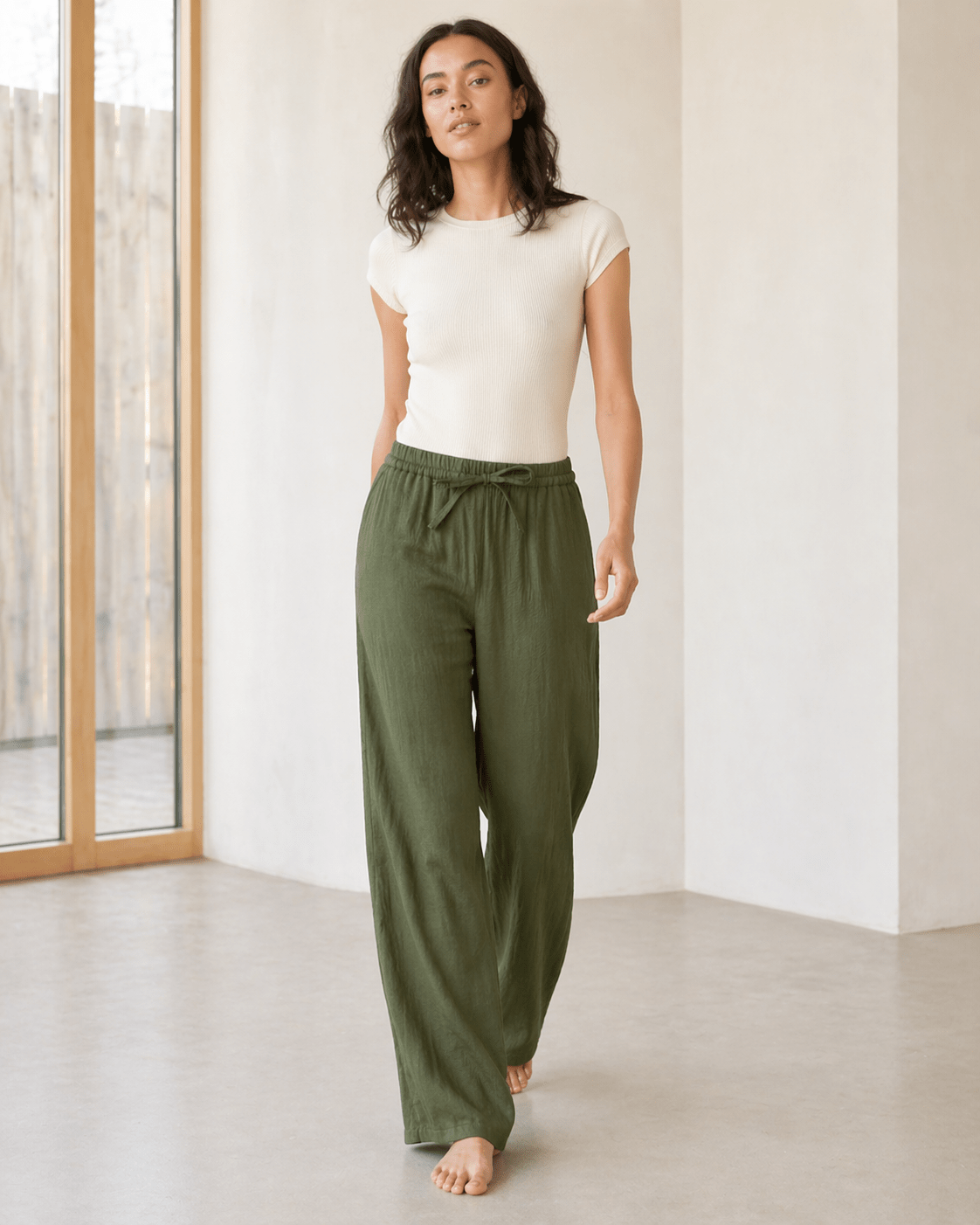 Wide Leg Hose mit Bindeband Olivgrün - Blossom Hair & Fashion