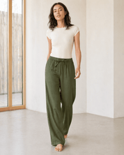 Wide Leg Hose mit Bindeband Olivgrün - Blossom Hair & Fashion