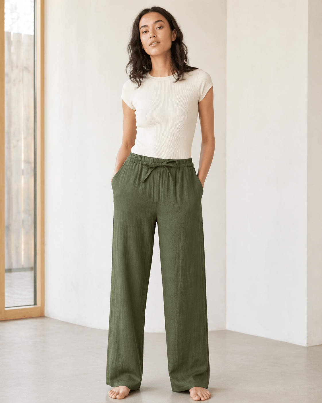 Wide Leg Hose mit Bindeband Olivgrün - Blossom Hair & Fashion