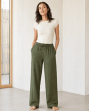 Wide Leg Hose mit Bindeband Olivgrün - Blossom Hair & Fashion